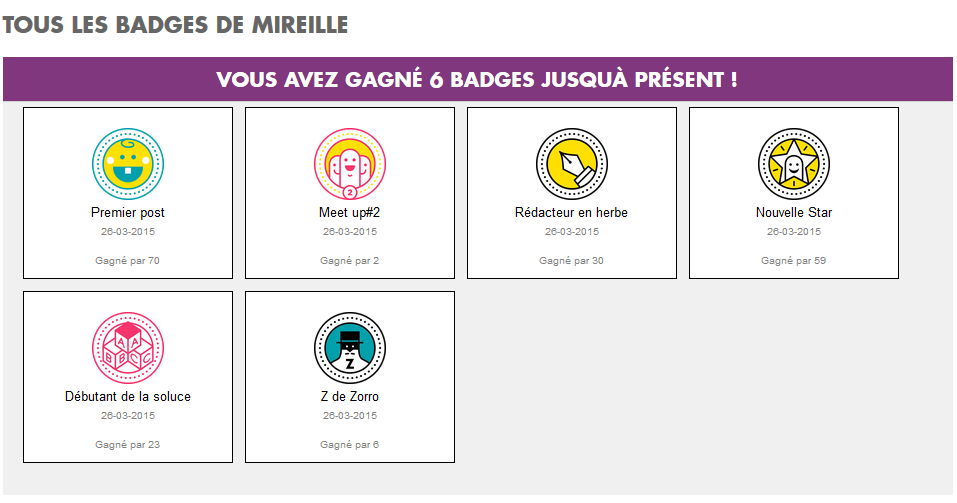 Vue de tous les badges