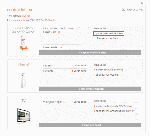 Espace client - rubrique ligne Livebox