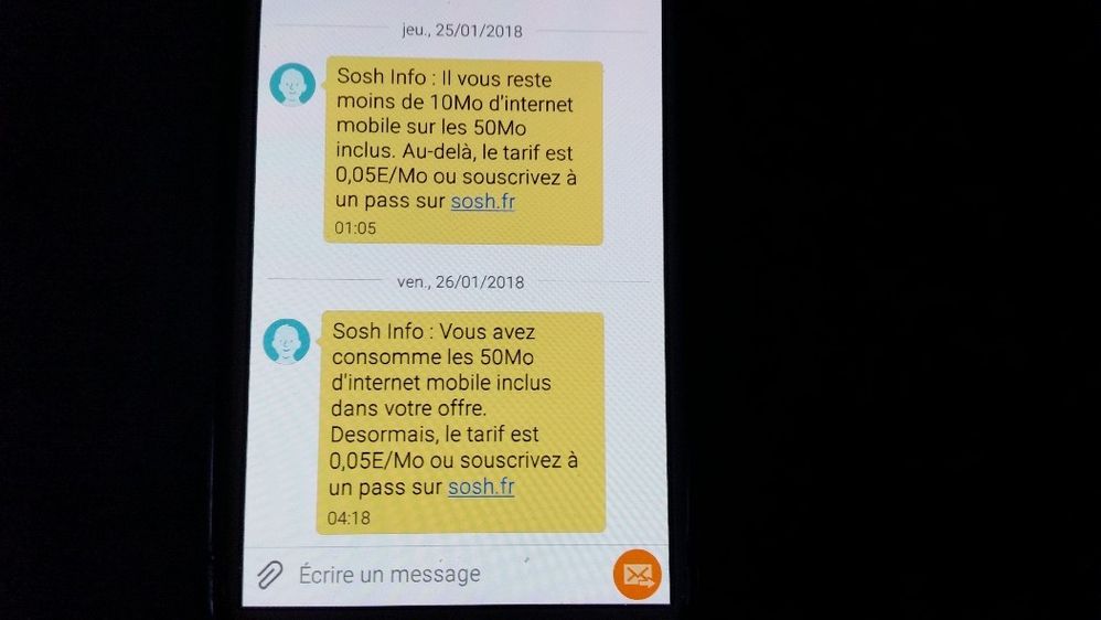 sms reçu de Sosh info