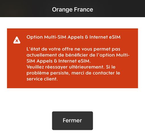 Message erreur "e-sim"