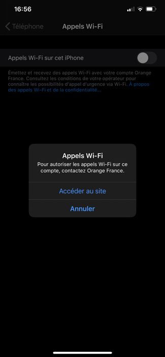 Message erreur Appels wifi