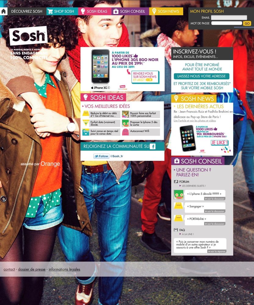 La page d'accueil de Sosh en 2011