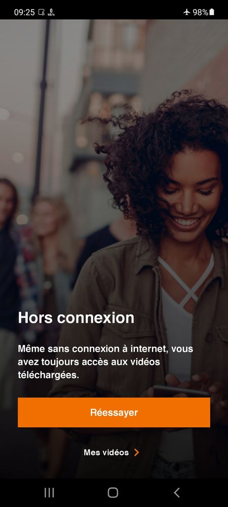 écran d'accueil de l'app hors-connexion