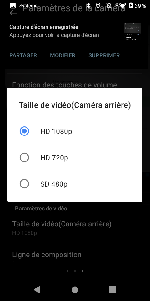 Les paramètres des vidéos.