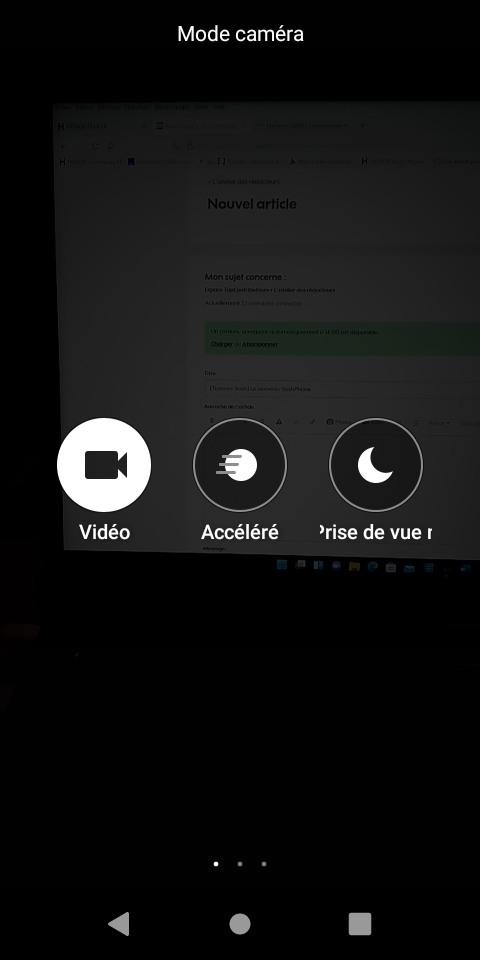 Le choix des modes vidéos.