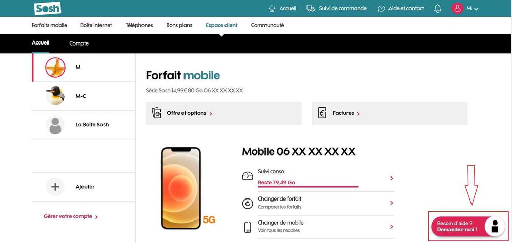Messaging depuis l'espace client