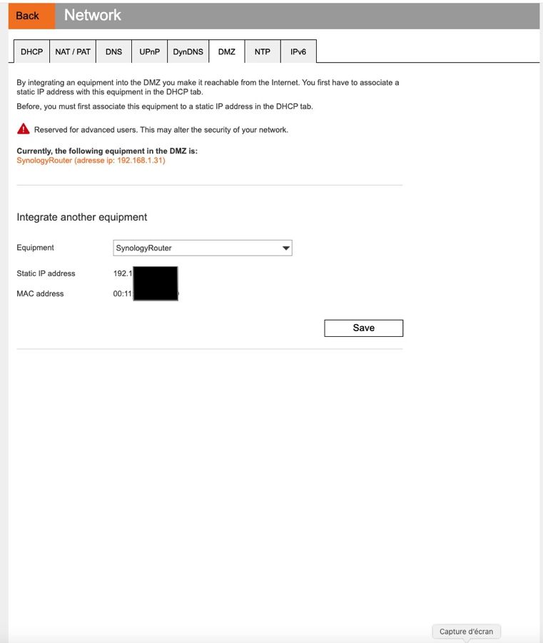 LIVEBOX - SYNOLOGY ROUTEUR DANS DMZ