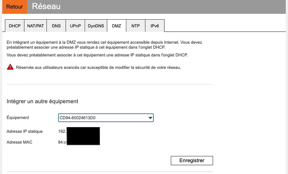 LIVEBOX - NAS DANS DMZ