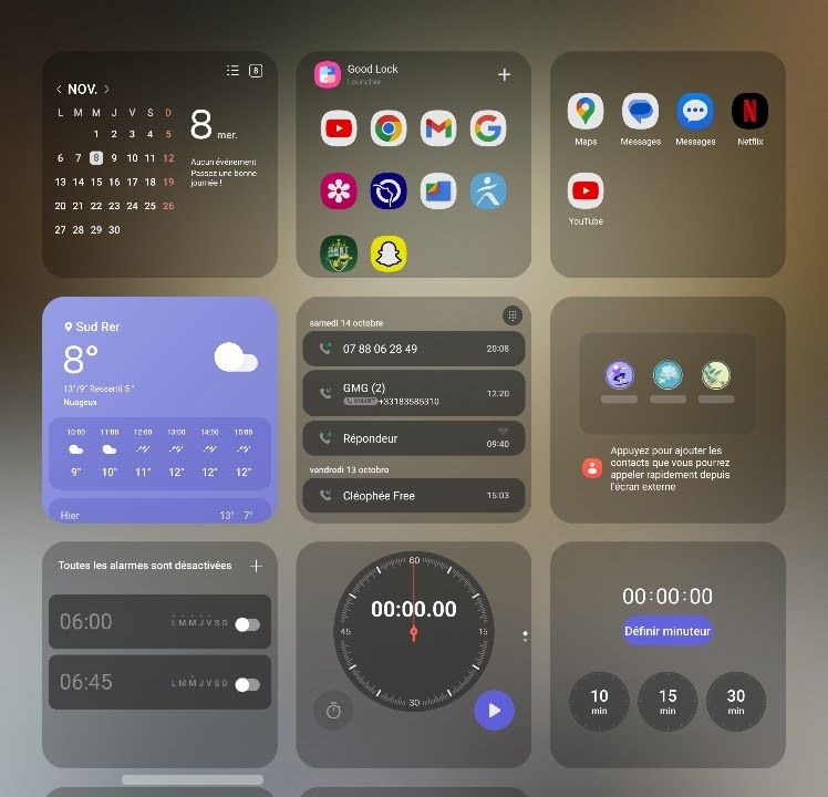 deck Samsung sur l'écran externe qu'on obtient en pinçant avec ses  2 doigts l'écran