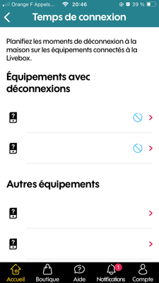Sur cette page, le nom des équipements n'apparaît pas